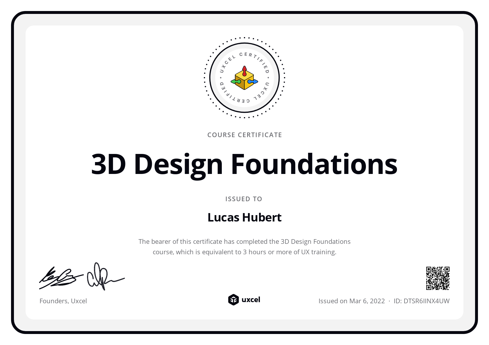 Lucas Hubert's certificate